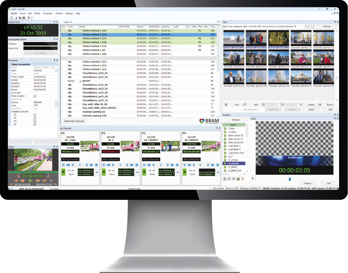 Interface of Air24 manage video and graphics